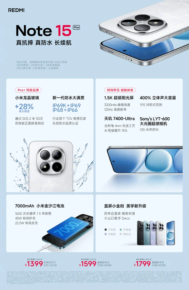 REDMI Note 15 Pro中国発表！SoCはDimensity 7400-Ultra。Pro+と同等の