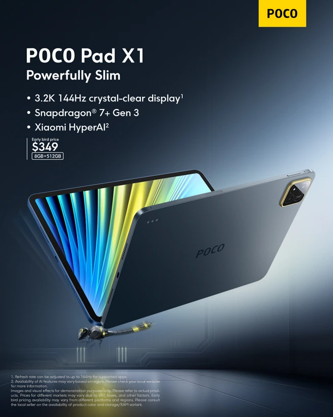 POCO Pad X1 スペック・価格まとめ！SD 7+ Gen 3チップ、3.2K
